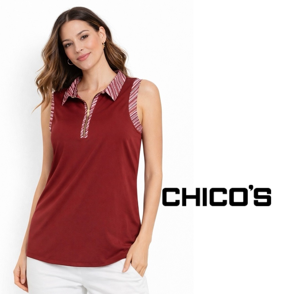 NWT Chicos zenergy sleeveless piped polo tank Deep Cherry size 3 (XL)
